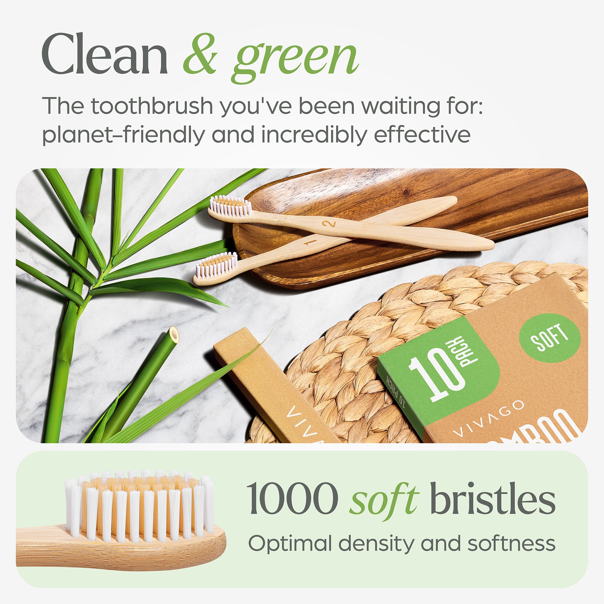 Bamboo Toothbrushes Soft Bristles - 10 Pack