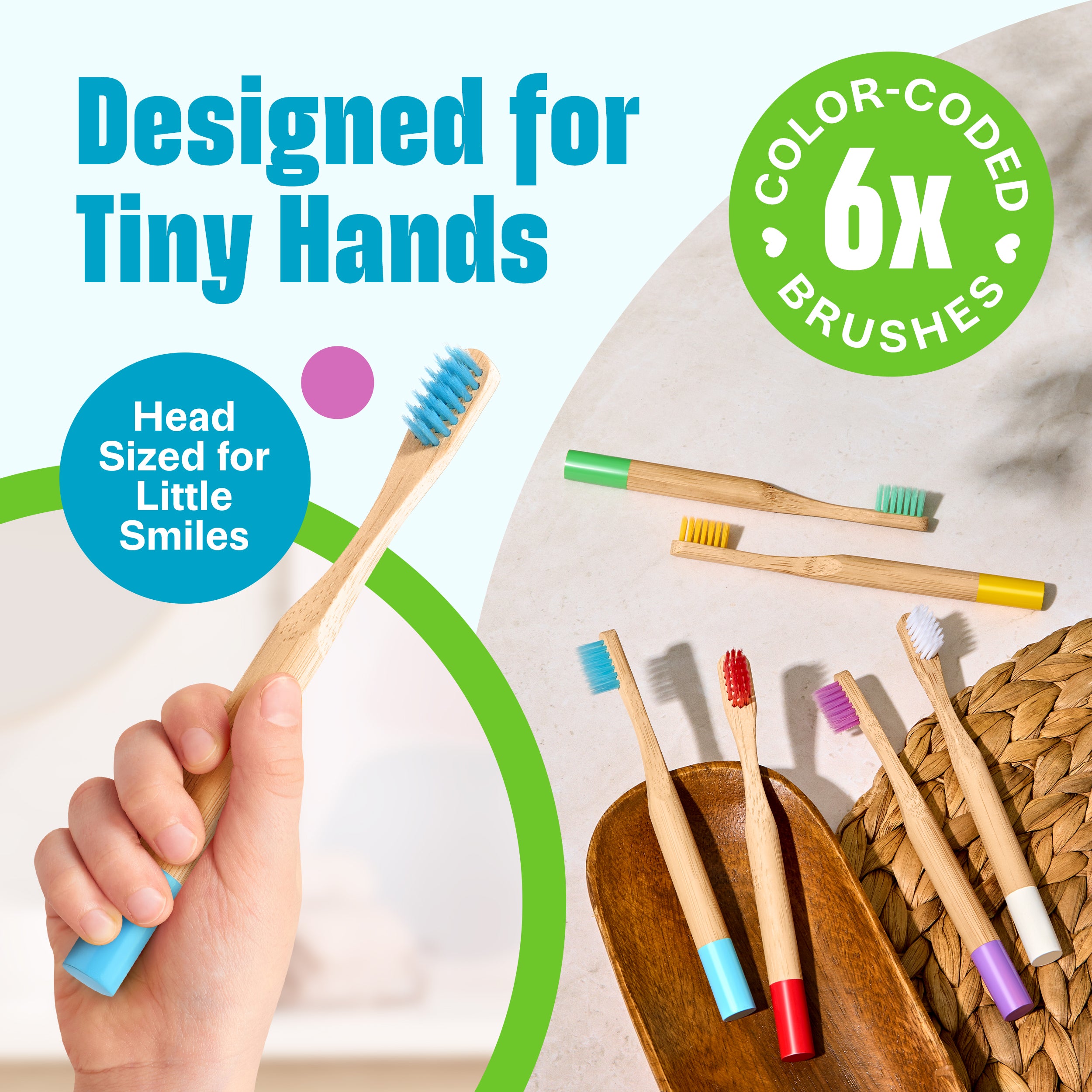 Kids Bamboo Toothbrushes - 6 Pack