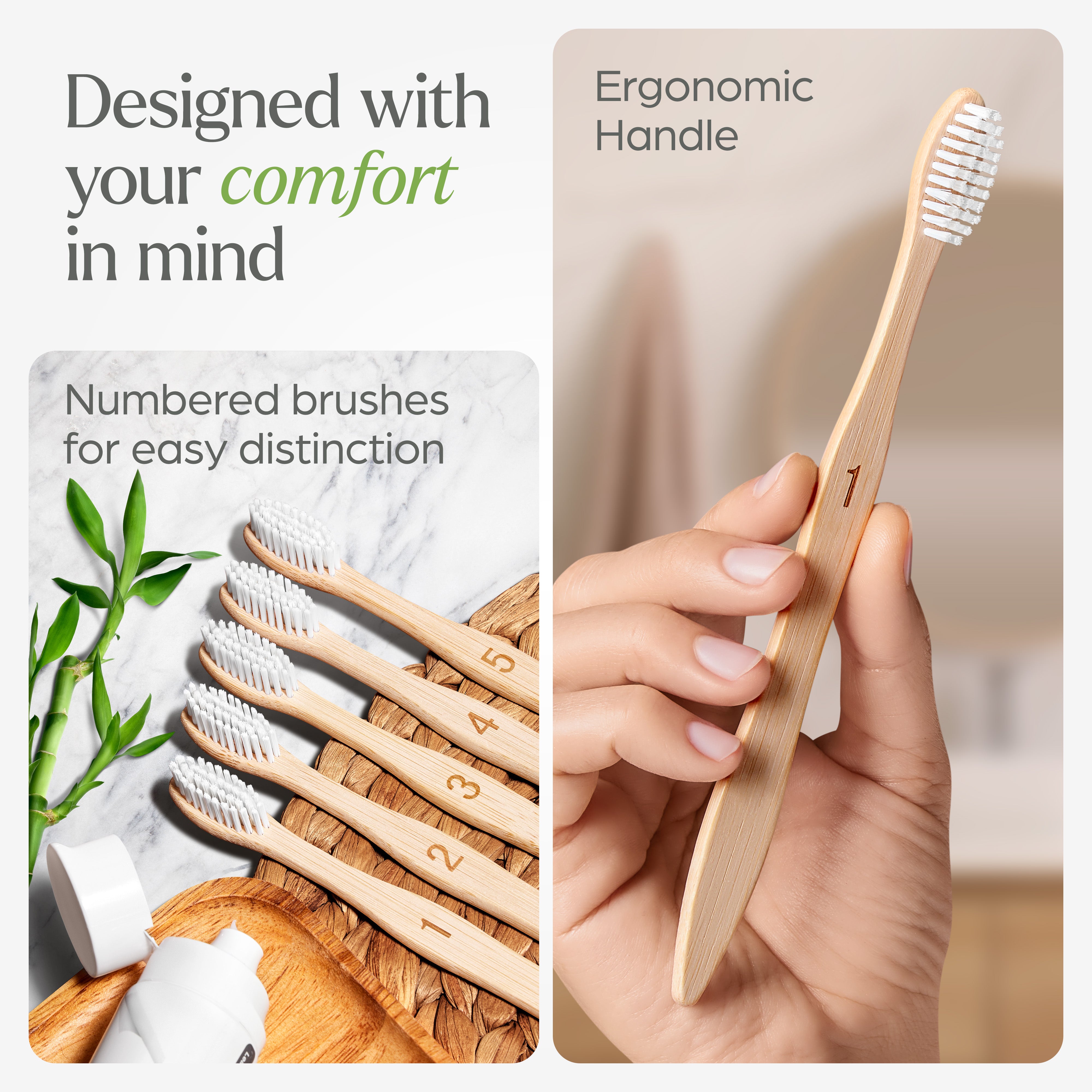 Plant Based Bristles Bamboo Toothbrushes  - 10 Pack