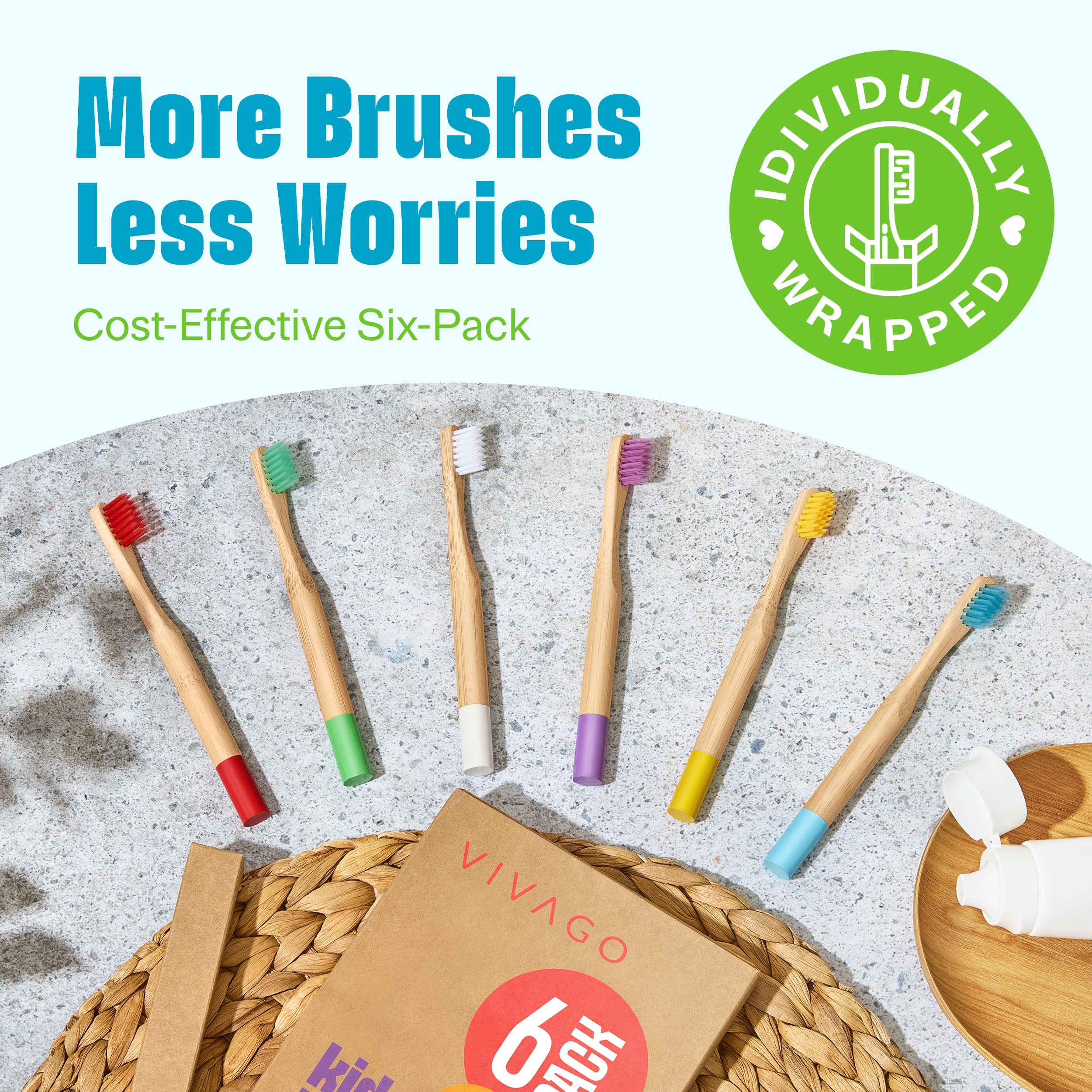 Kids Bamboo Toothbrushes - 6 Pack