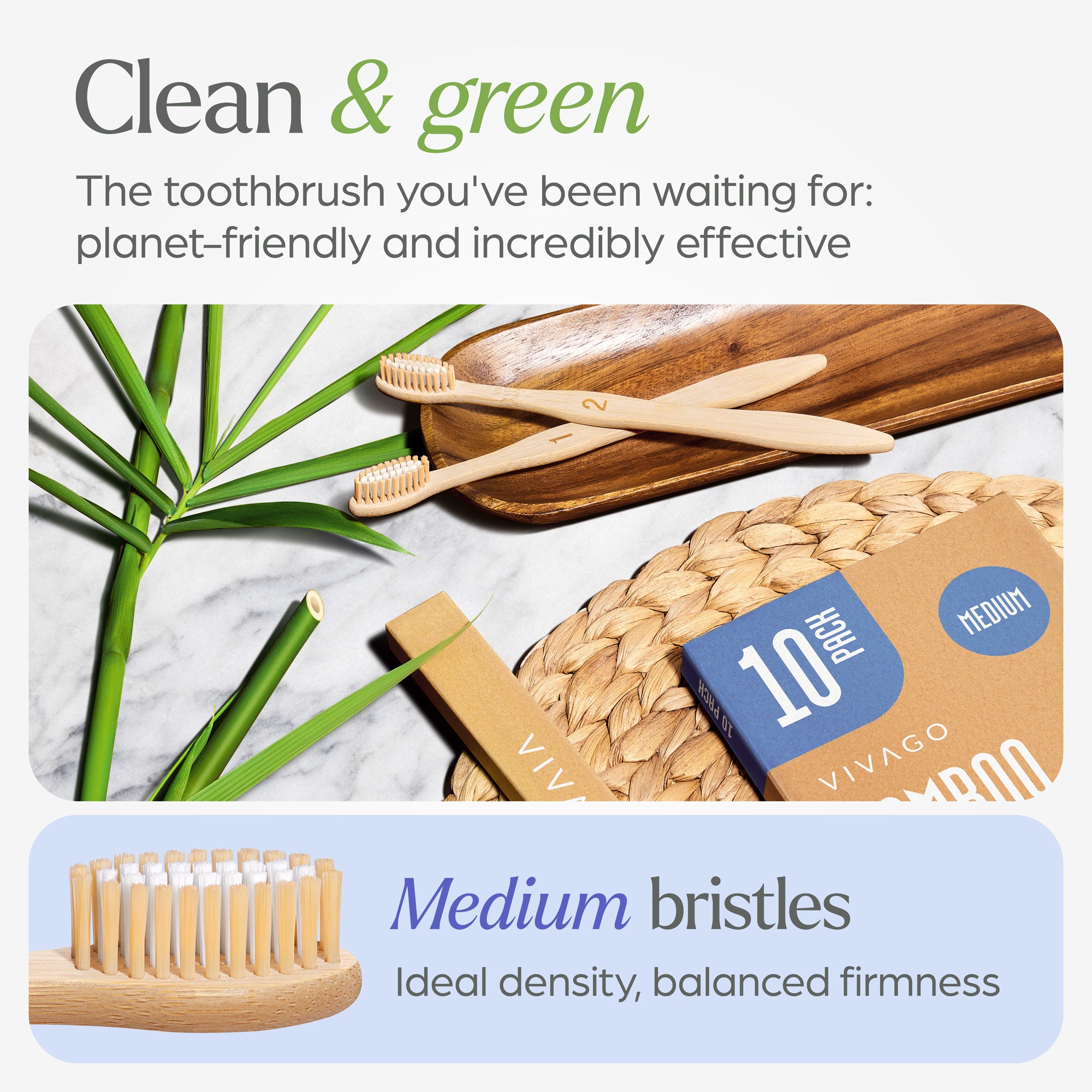 Bamboo Toothbrushes Medium Bristles - 10 Pack