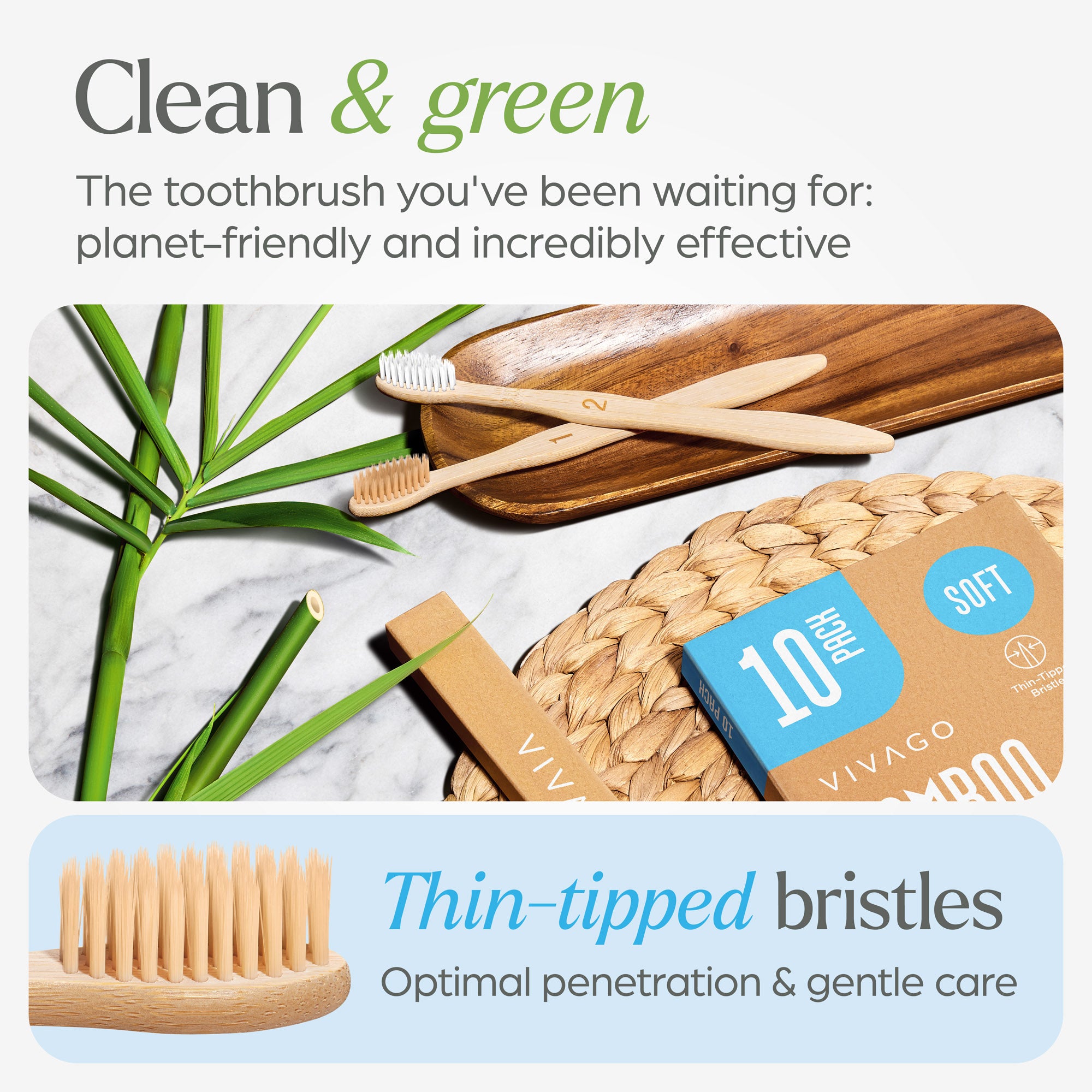 Bamboo Toothbrushes Soft Bristles - 10 Pack