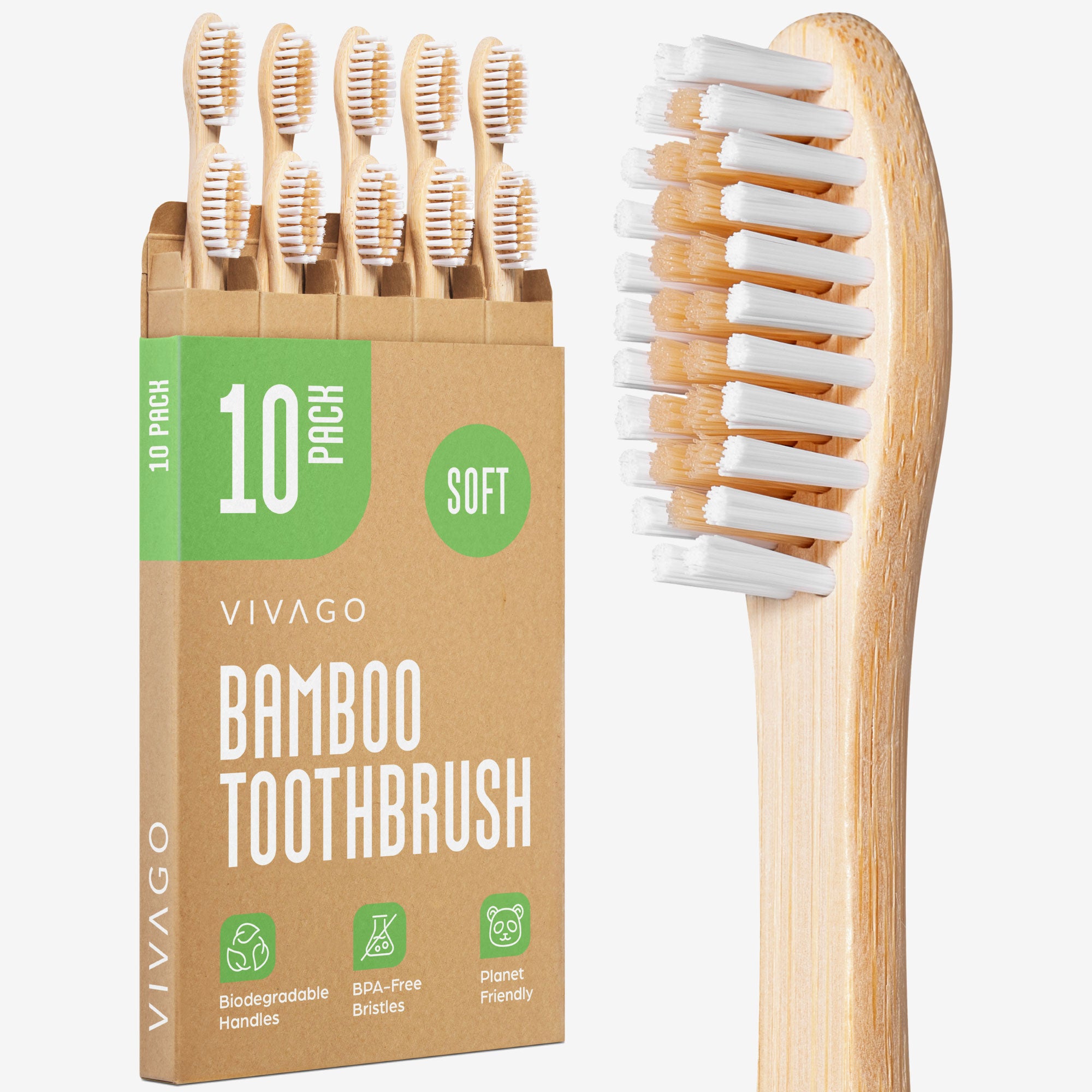 Bamboo Toothbrushes Soft Bristles - 10 Pack