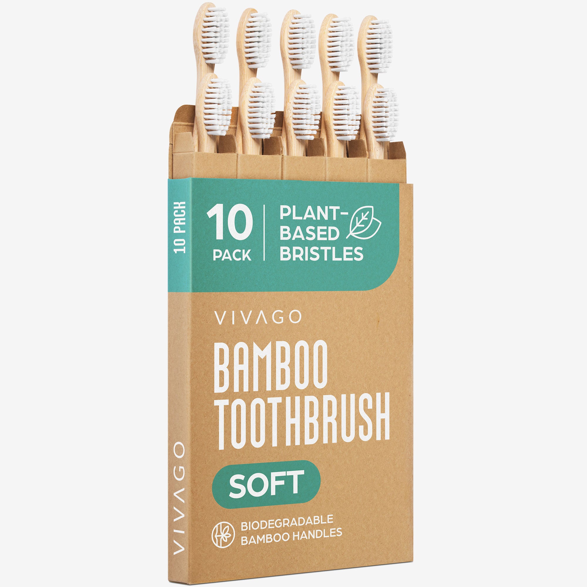 Plant Based Bristles Bamboo Toothbrushes  - 10 Pack