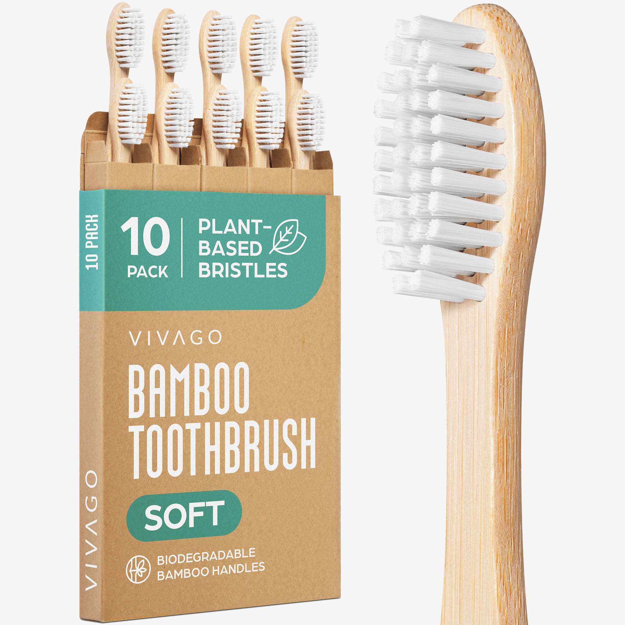 Plant Based Bristles Bamboo Toothbrushes  - 10 Pack