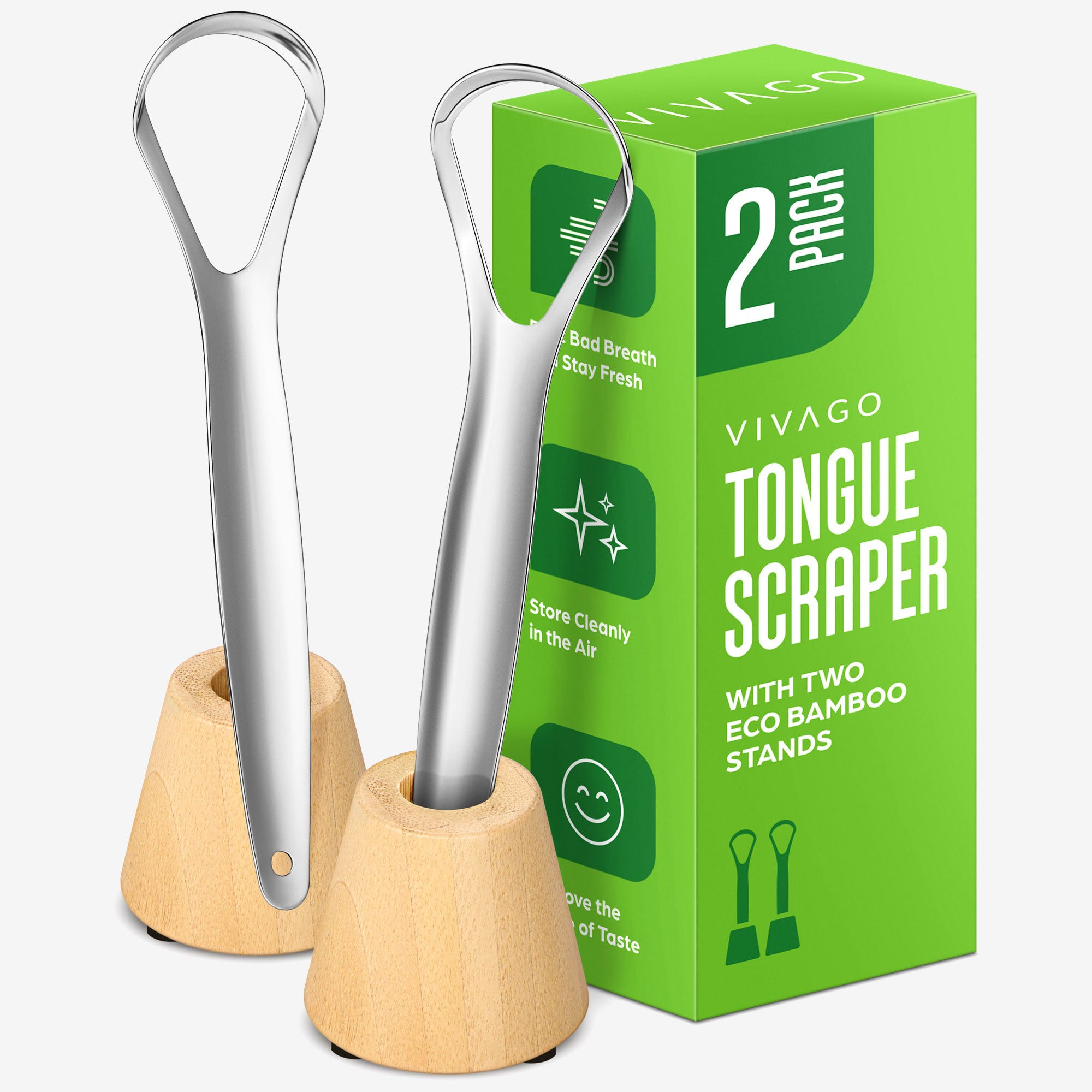 Tongue Scraper with Bamboo Stand - 2 Pack