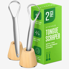 Tongue Scraper with Bamboo Stand - 2 Pack