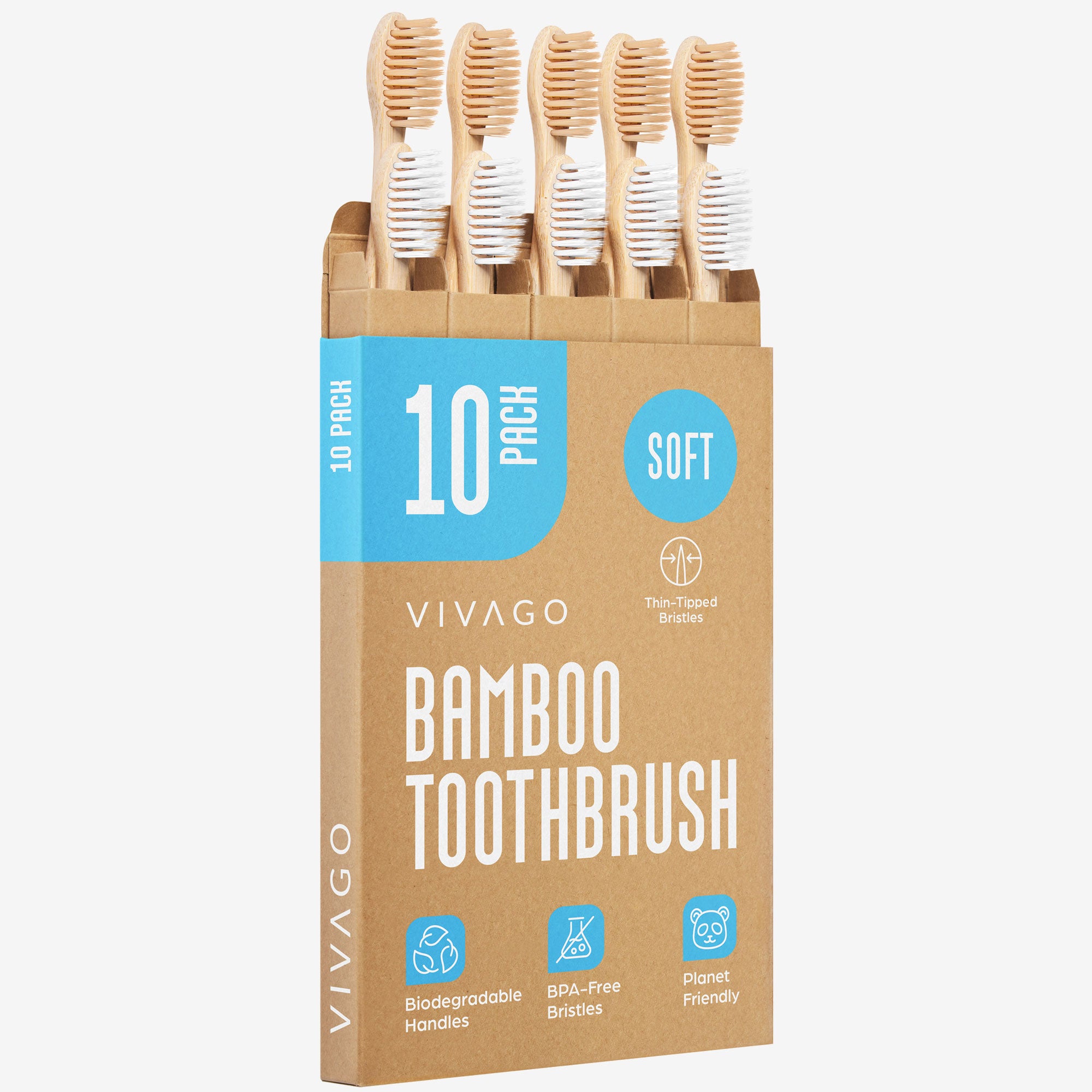 Bamboo Toothbrushes Soft Bristles - 10 Pack